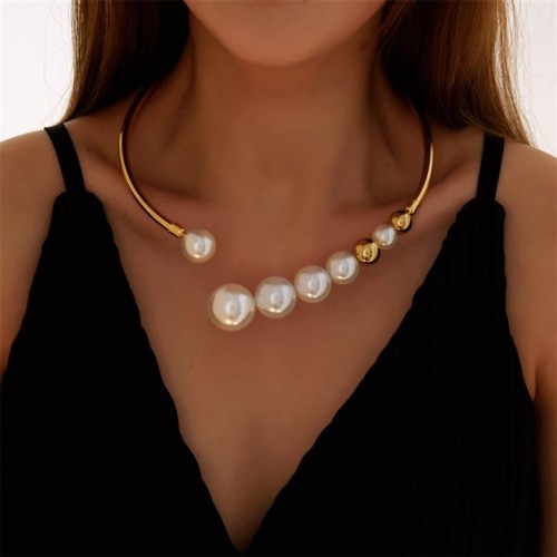 occidental style  geometry Metal  chain  exaggerating Pearl necklace woman personality fashion