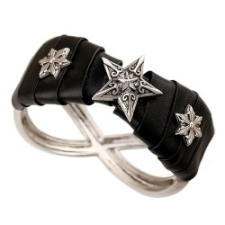  personality punk opening bangle Five-pointed star leather textured
