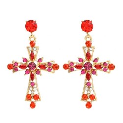 fashion colorful diamond earrings cross Earring woman occidental style retro f..