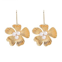 spring occidental style earrings Alloy embed Pearl flowers woman Metal flowers