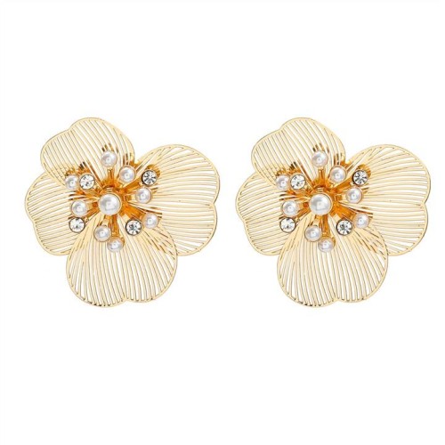 spring Alloy flowers earrings occidental style Earring lady Metal pattern elegant flowers ear stud