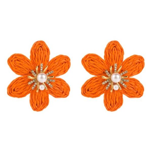 occidental style fashion handmade weave flowers earrings wind Alloy diamond Pearl flower ear stud Earring