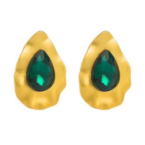 occidental style retro exaggerating geometry Metal ear studs silver glass diamond high temperament