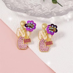 fashion cartoon woman embed colorful diamond imitate Pearl temperament Earring..
