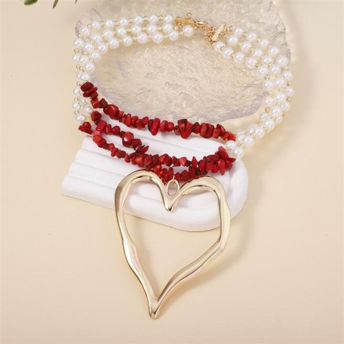  Bohemian style turquoise creative hollow big love imitate Pearl beads multilayer fashion all-Purpose chain
