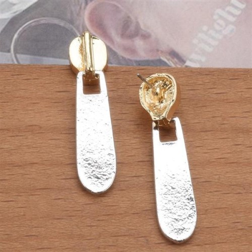 occidental style personality all-Purpose Alloy zipper head earrings retro gold silver double