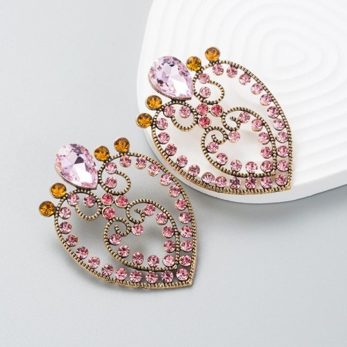 occidental style retro trend exaggerating earrings woman Double layer love Alloy embed glass diamond Pearl tempe