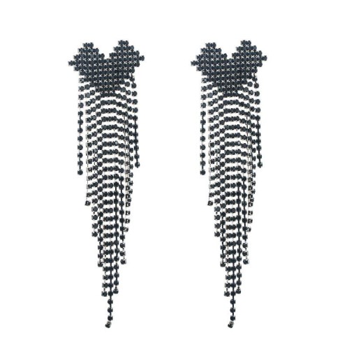 silver fully-jewelled brief super love earrings Korean style long style tassel temperament all-Purpose banquet 