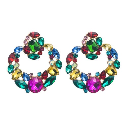 occidental style temperament exaggerating earrings woman fashion embed glass diamond high Round palace wind