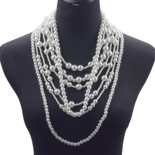 occidental style exaggerating long style multilayer imitate Pearl clavicle chain Pearl necklace woman