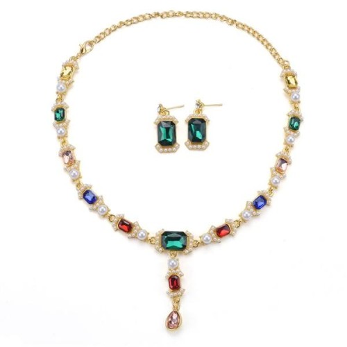 diamond crystal square necklace fashion personality fresh temperament all-Purpose clavicle chain glass sweater 