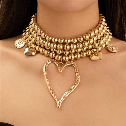 occidental style wind exaggerating retro big love necklace woman personality beads Peach heart imitate Pe