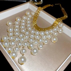 Word Pearl tassel necklace exaggerating clavicle chain fashion elegant retro t..
