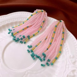  wind handmade weave beads tassel silver earrings fashion sweet temperament hi..