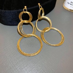 exaggerating Metal multilayer circle long style silver earrings occidental sty..