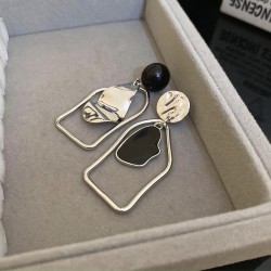 retro Metal asymmetry Irregular silver earrings personality samll temperament ..
