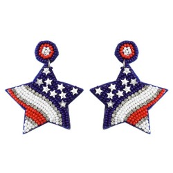 occidental style blue diamond beads earrings day handmade Five-pointed star et..