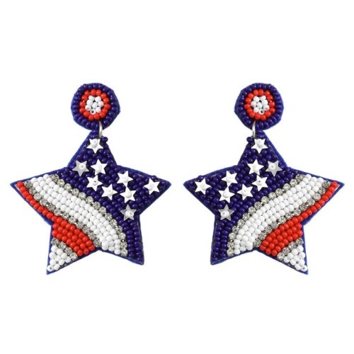 occidental style blue diamond beads earrings day handmade Five-pointed star ethnic st
