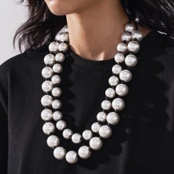 occidental style style handmade necklace Double layer Pearl beads chain exagge..