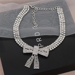  Ladies wind occidental style fully-jewelled big bow necklace diamond chain Co..