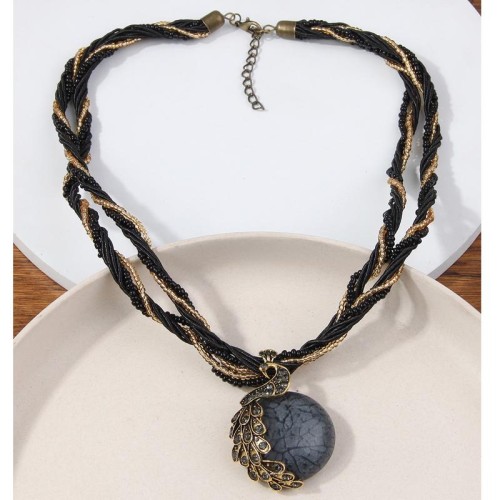 fashion noble wind peacock beads multilayer temperament lady necklace