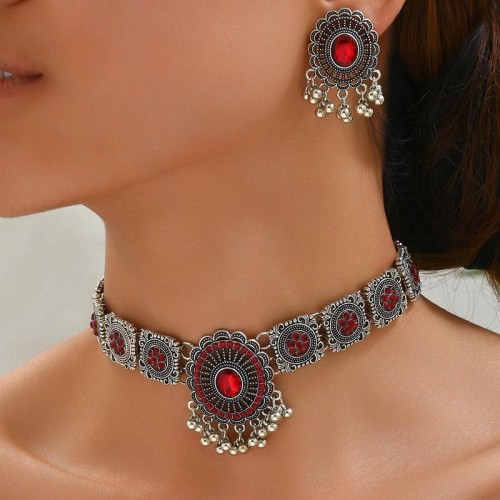 occidental style fashion  retro medium wind flash diamond bud temperament exaggerating woman necklace earring woman