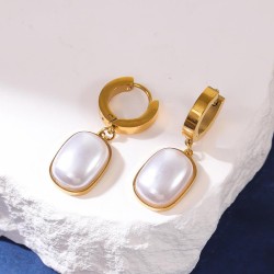 fashion concise Square Pearl titanium steel temperament lady buckle earring