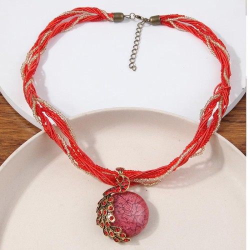 fashion noble wind peacock beads multilayer temperament lady necklace