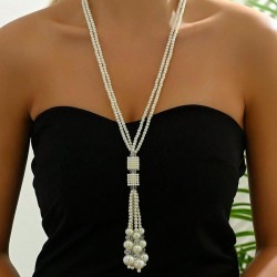 1 fashion concise Pearl tassel temperament lady long necklace/ sweater chain