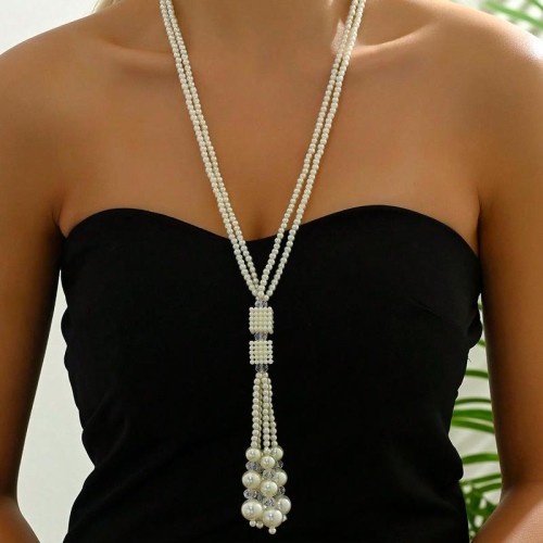 1 fashion concise Pearl tassel temperament lady long necklace/ sweater chain