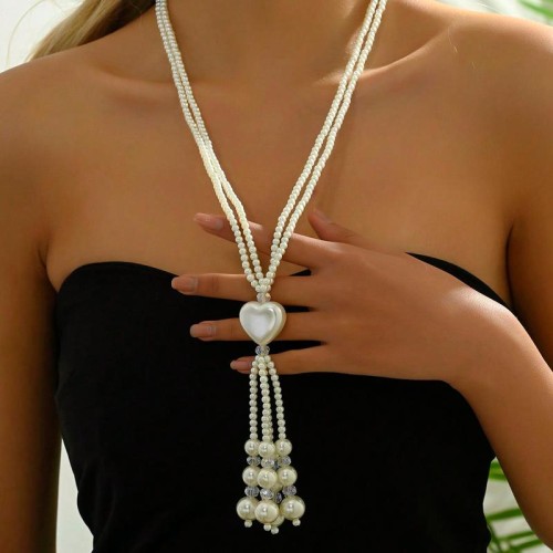 1 fashion concise Pearl tassel temperament lady long necklace/ sweater chain