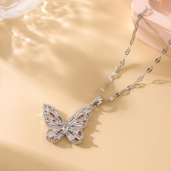 fashion concise bronze zircon butterfly personality lady necklace