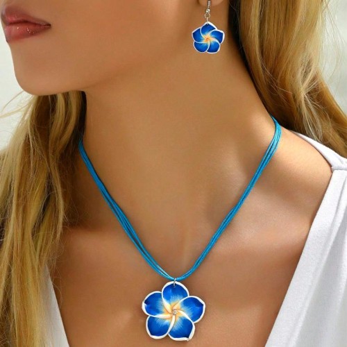 1 fashionOL concise flowers personality lady necklace earrings set