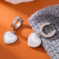 fashion concise love Pearl titanium steel temperament lady buckle earring