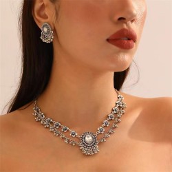  occidental style fashion retro flowers gem temperament necklace earring woman..