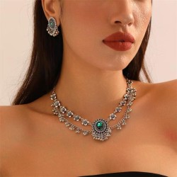  occidental style fashion retro flowers gem temperament necklace earring woman..