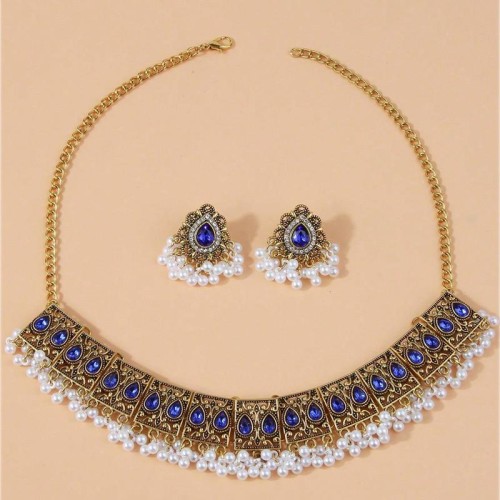 1 fashion retro peacock wings exaggerating lady necklace earring set