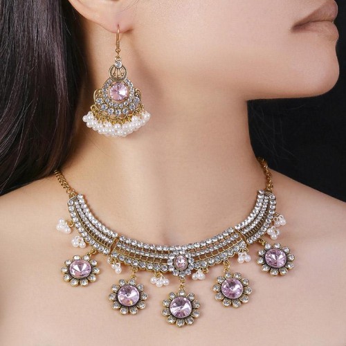 fashion retro medium noble wind flash diamond flowers personality temperament woman necklace earrings set