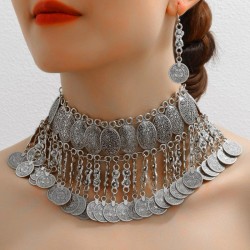 fashion retro medium wind Coin coin exaggerating temperament necklace earrings..