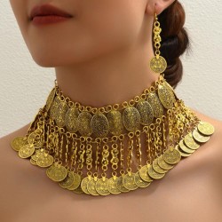 fashion retro medium wind Coin coin exaggerating temperament necklace earrings..