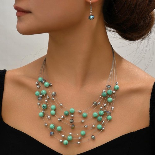 fashion concise noble wind multilayer Pearl all-Purpose temperament woman necklace earrings woman set