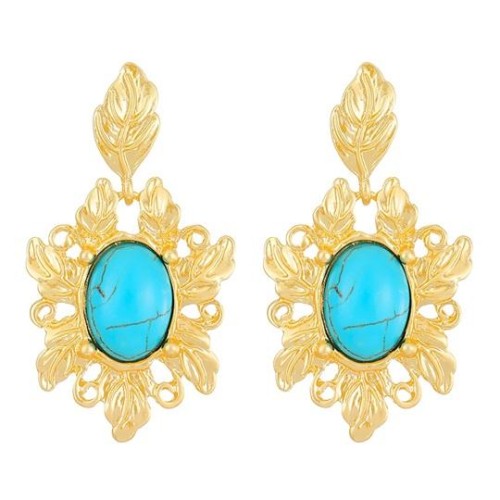 occidental style medium turquoise earrings palace Earring retro atmospheric style Leaf ear stud 