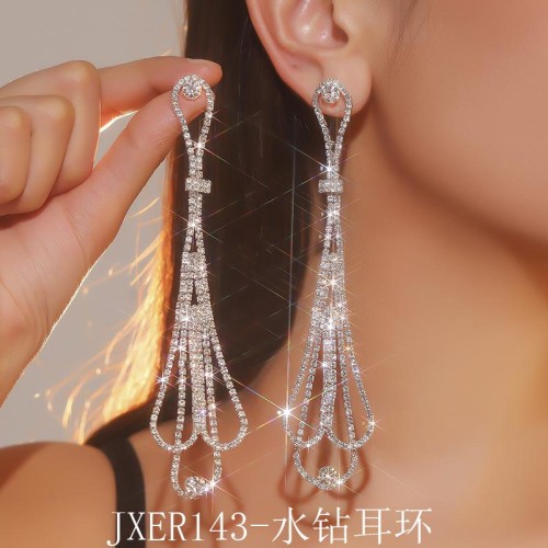 claw chain Rhinestone long style geometry personality earrings ear stud earring occidental style exag