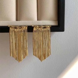 gold bamboo long style tassel earrings woman high thin ear stud all-Purpose