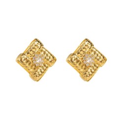 E bronze square pattern ear stud  temperament medium wind zircon geometry earr..