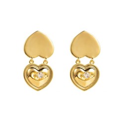 E bronze zircon Double love earrings  sweet brief color retention ear stud