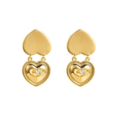 E bronze zircon Double love earrings  sweet brief color retention ear stud