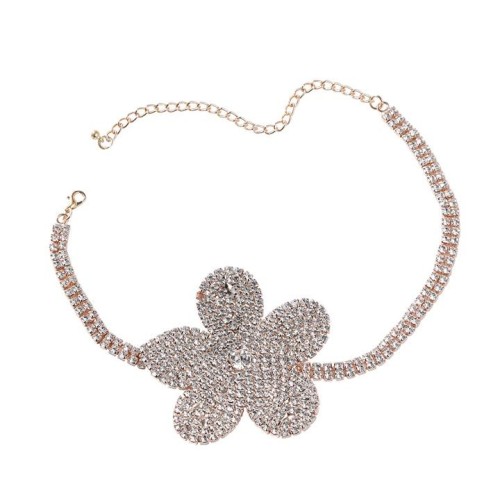 ins wind Rhinestone flowers necklace occidental style exaggerating woman super big flowers pendant sweater chain