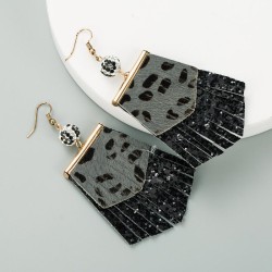 occidental style leather earrings exaggerating leopard leather tassel temperam..