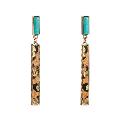occidental style exaggerating personality long style leather earrings Alloy embed turquoise color leopard leath